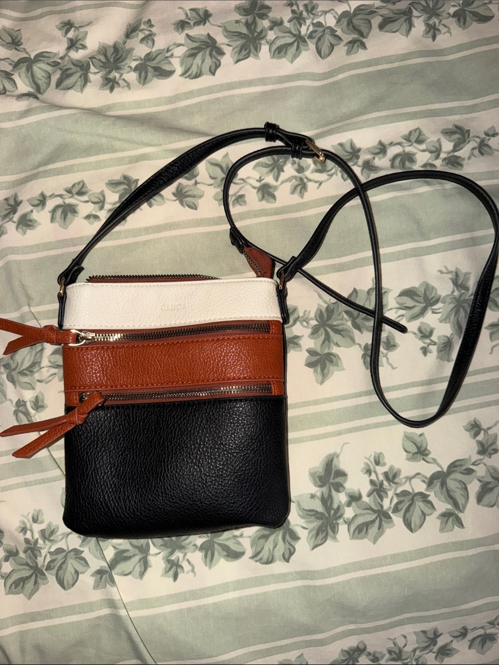 Tricolor Pebbled Leather Crossbody Bag - Black, Brown & White